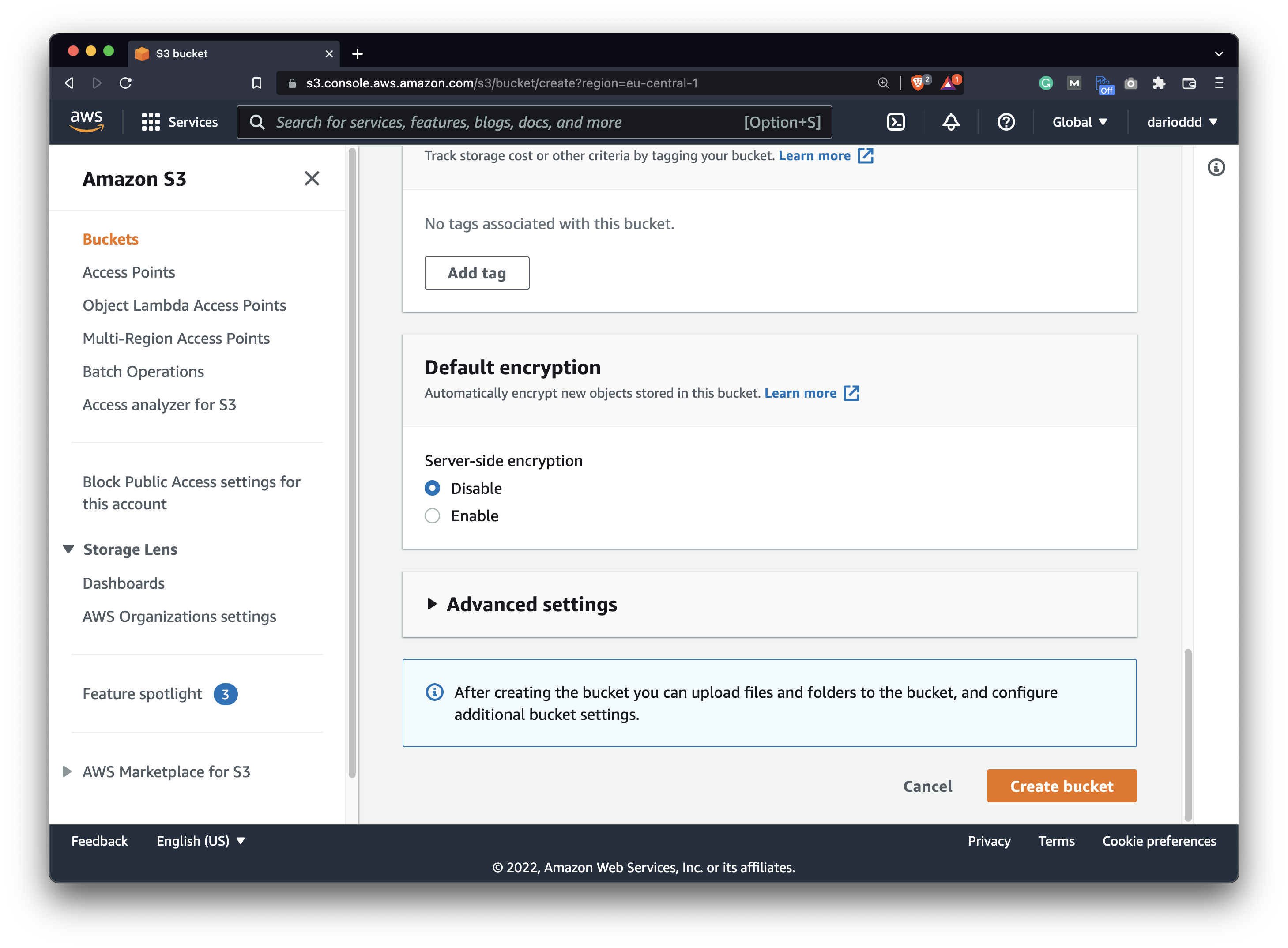 Image 2 - Creating a bucket on Amazon S3 (image by author)