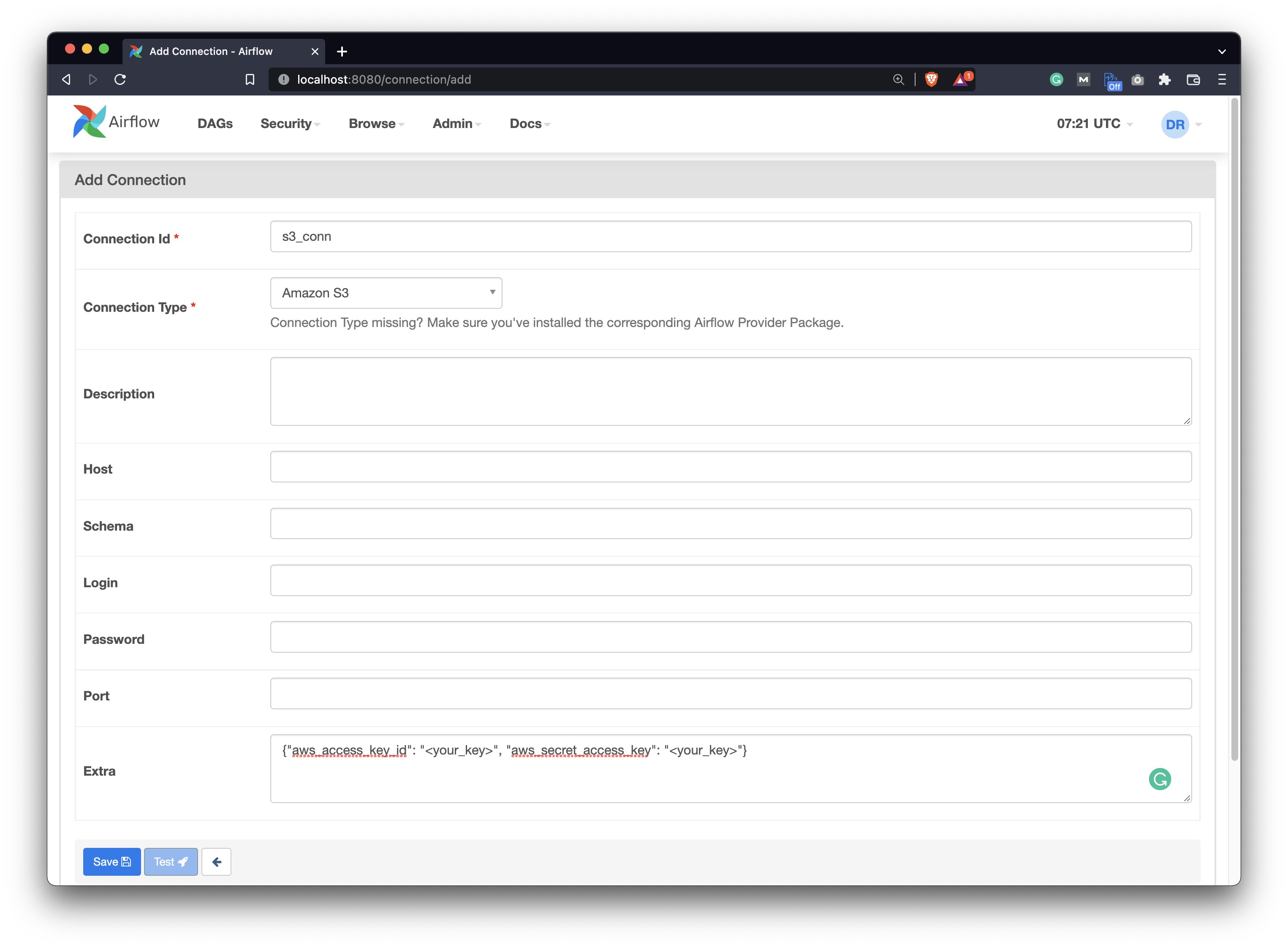 Image 5 - Setting up an S3 connection in Airflow (image by author)