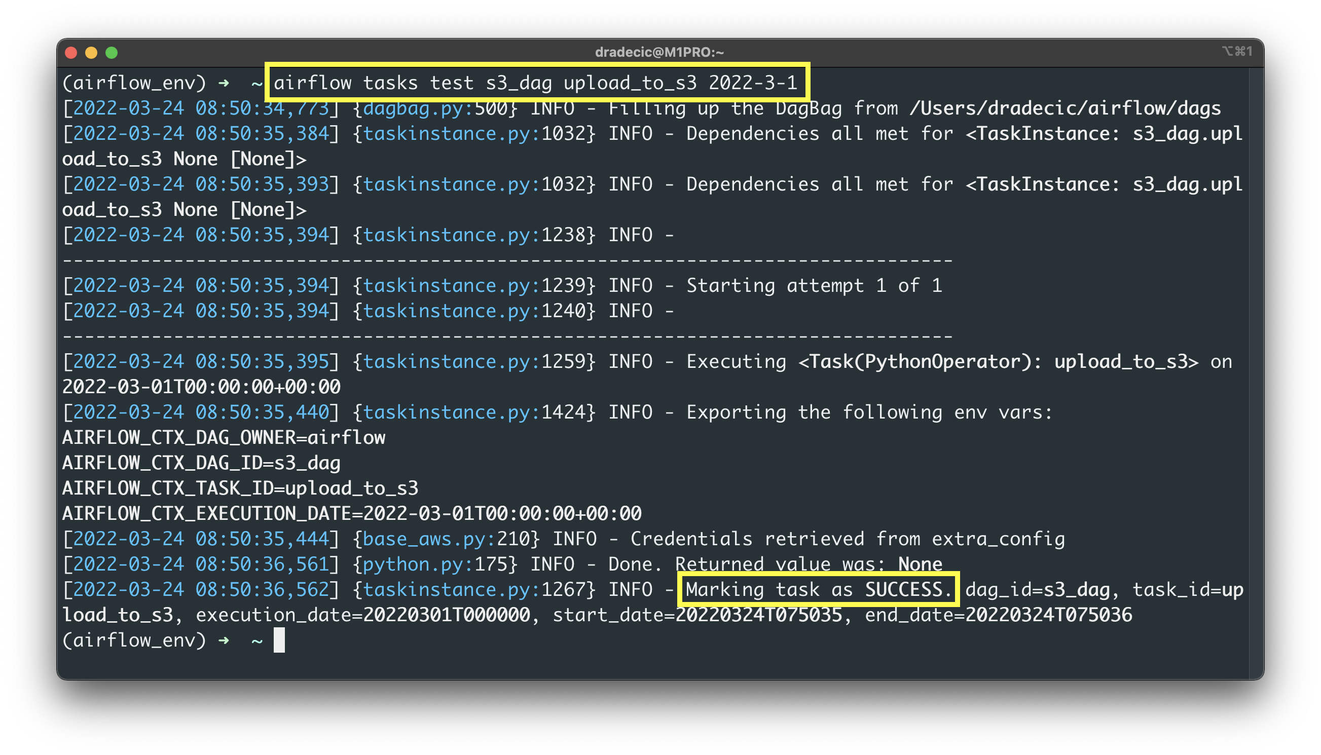 Image 6 - Testing the S3 upload task (image by author)