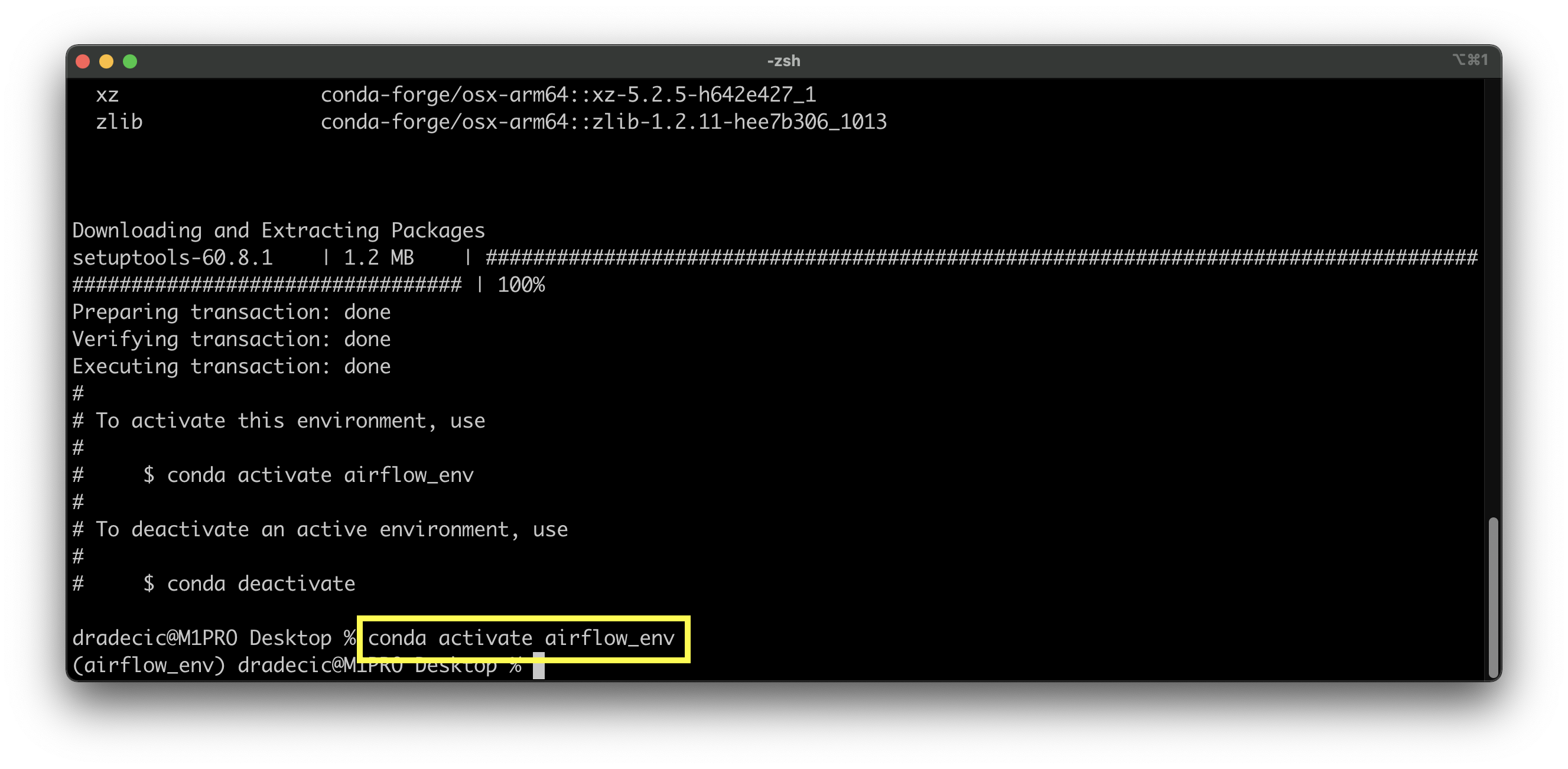 Image 1 - Creating and activating a Conda virtual environment for Airflow (image by author)