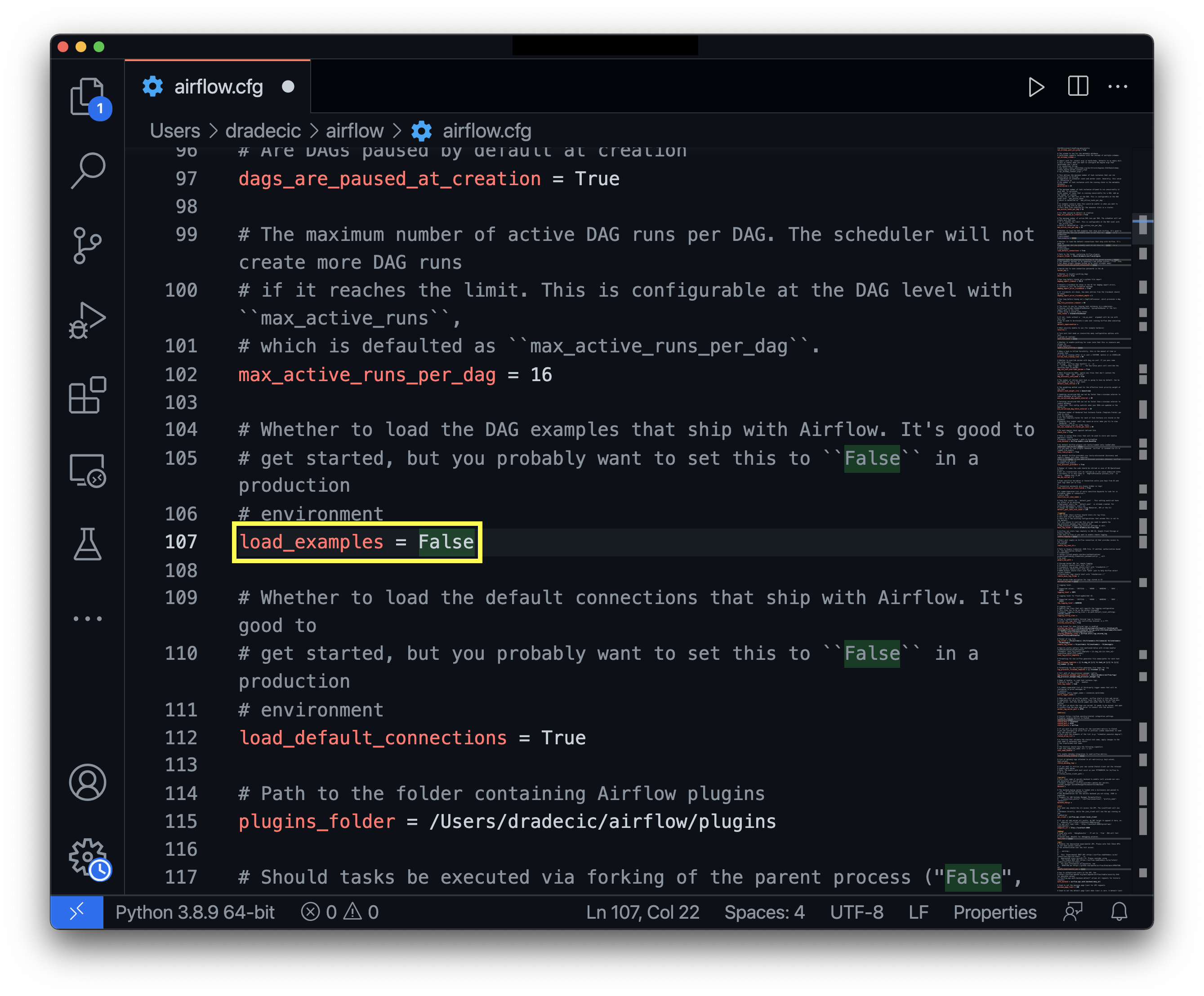 Image 11 - Editing airflow.cfg file (image by author)