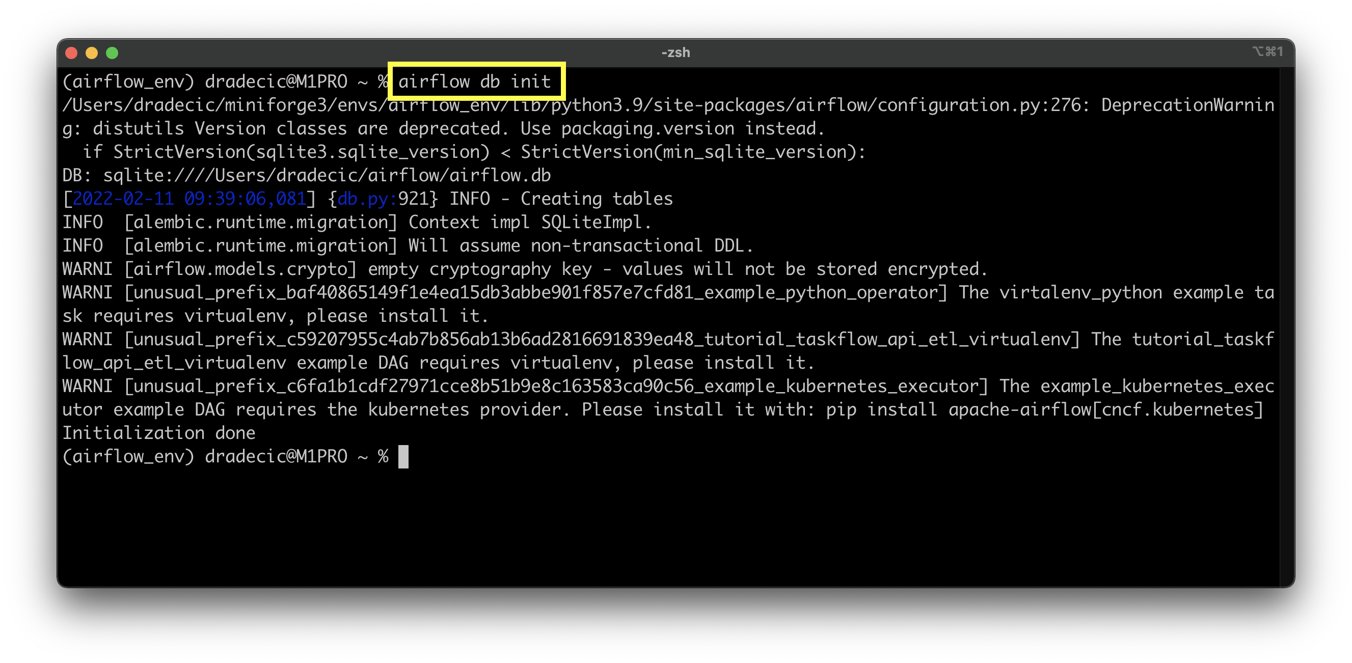 Image 3 - Initializing the Airflow database (image by author)