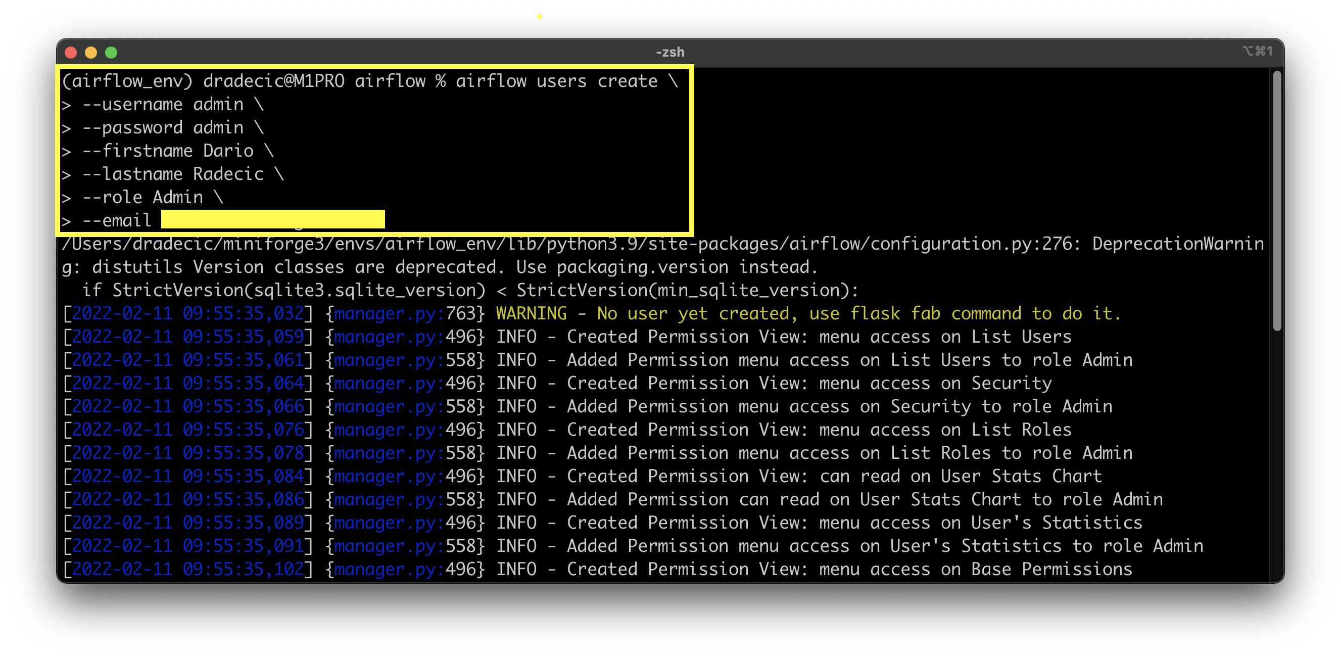 Image 5 - Creating the Airflow user (image by author)