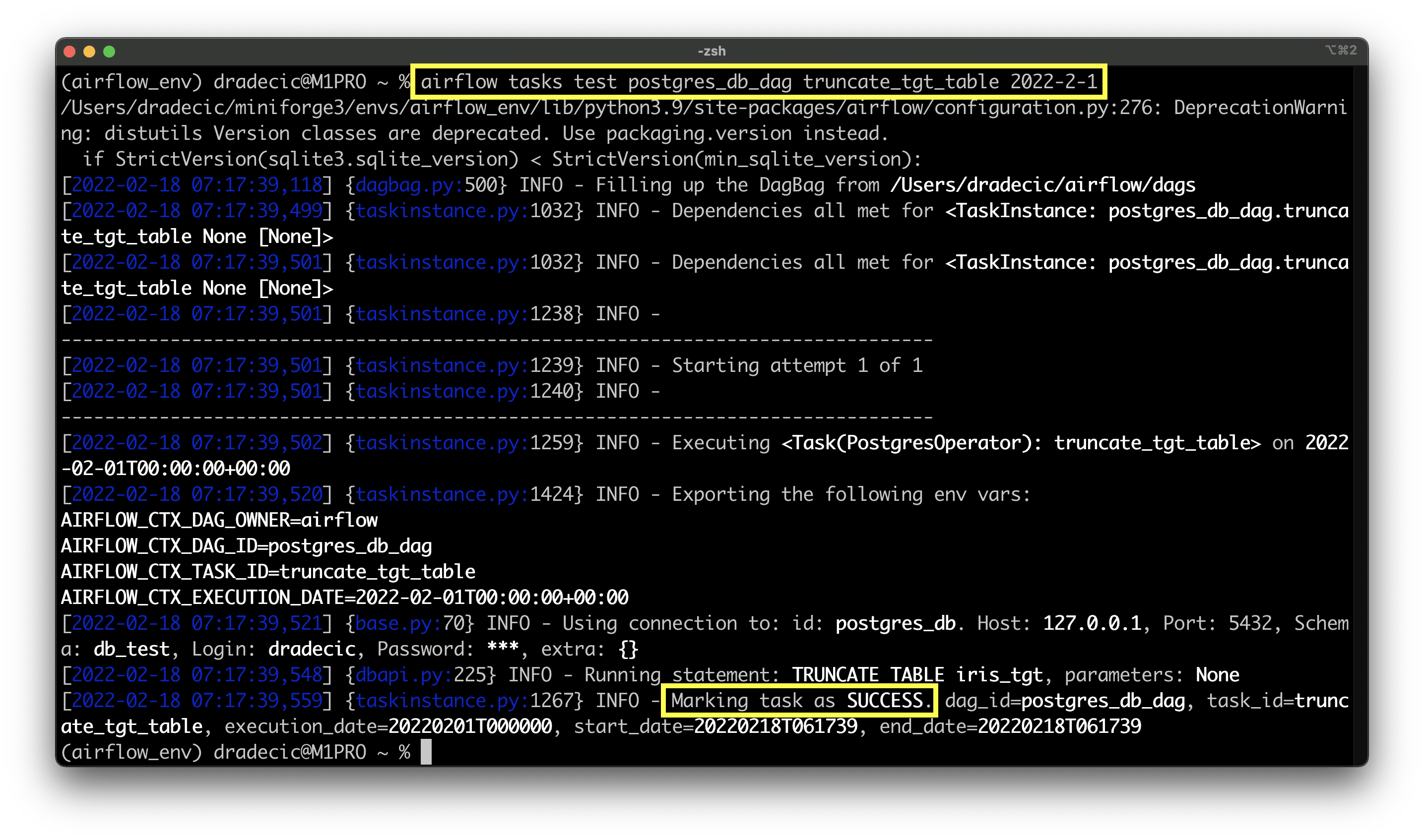 Image 9 - Result of truncating target table task (image by author)