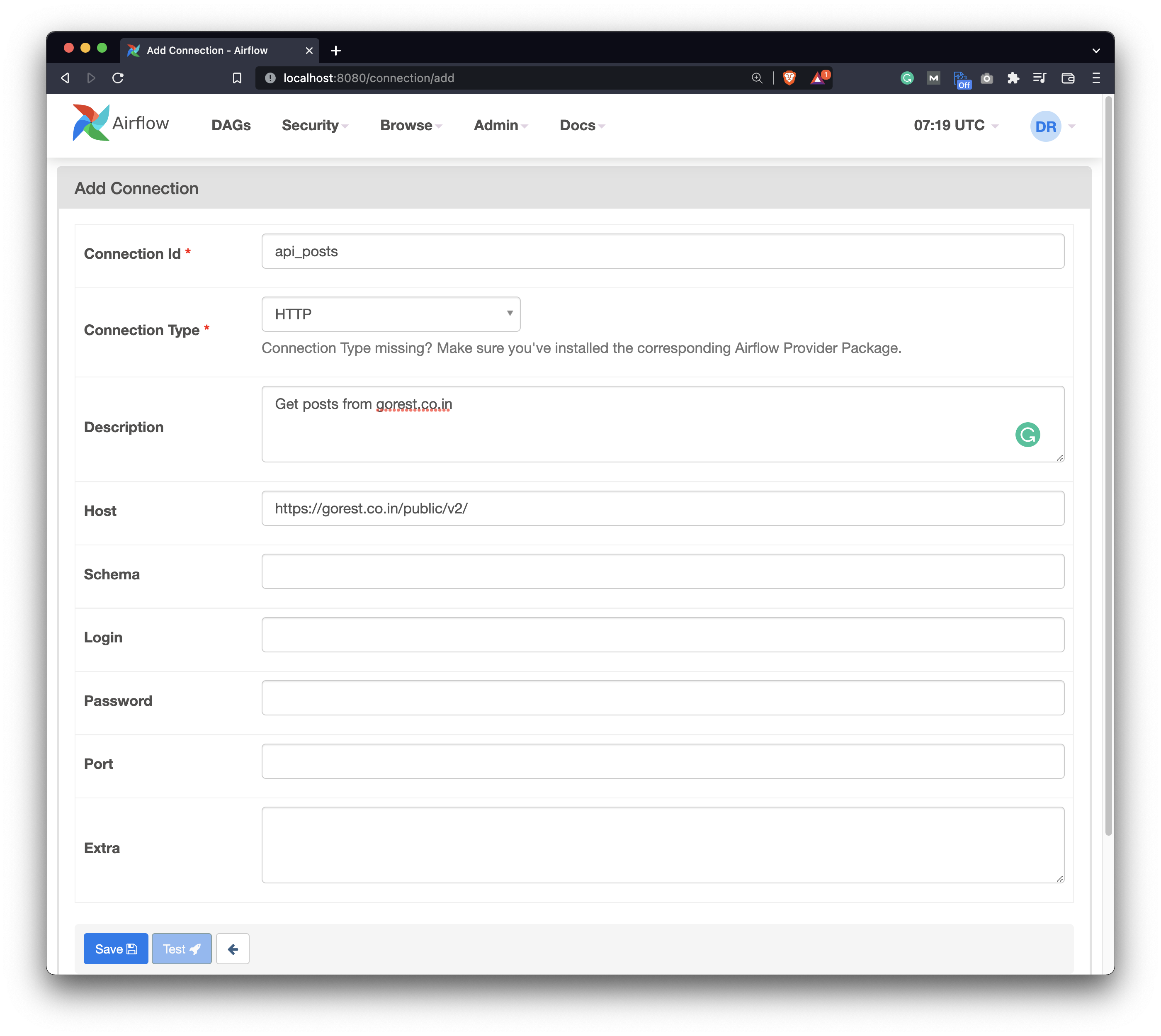 Image 1 - Define the HTTP connection in Airflow (image by author)