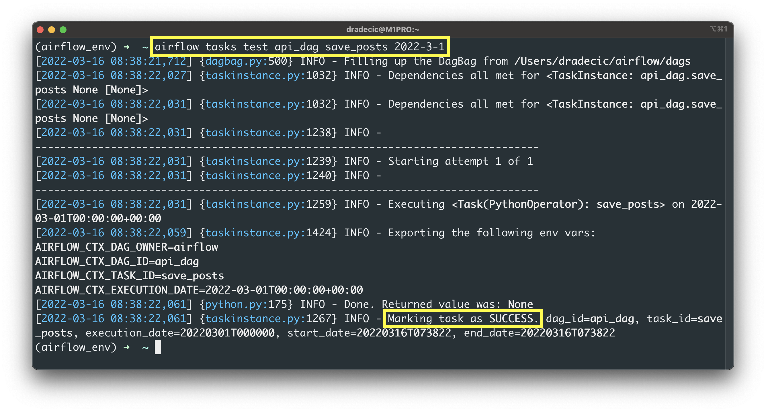 Image 5 - Testing the task for saving posts (image by author)