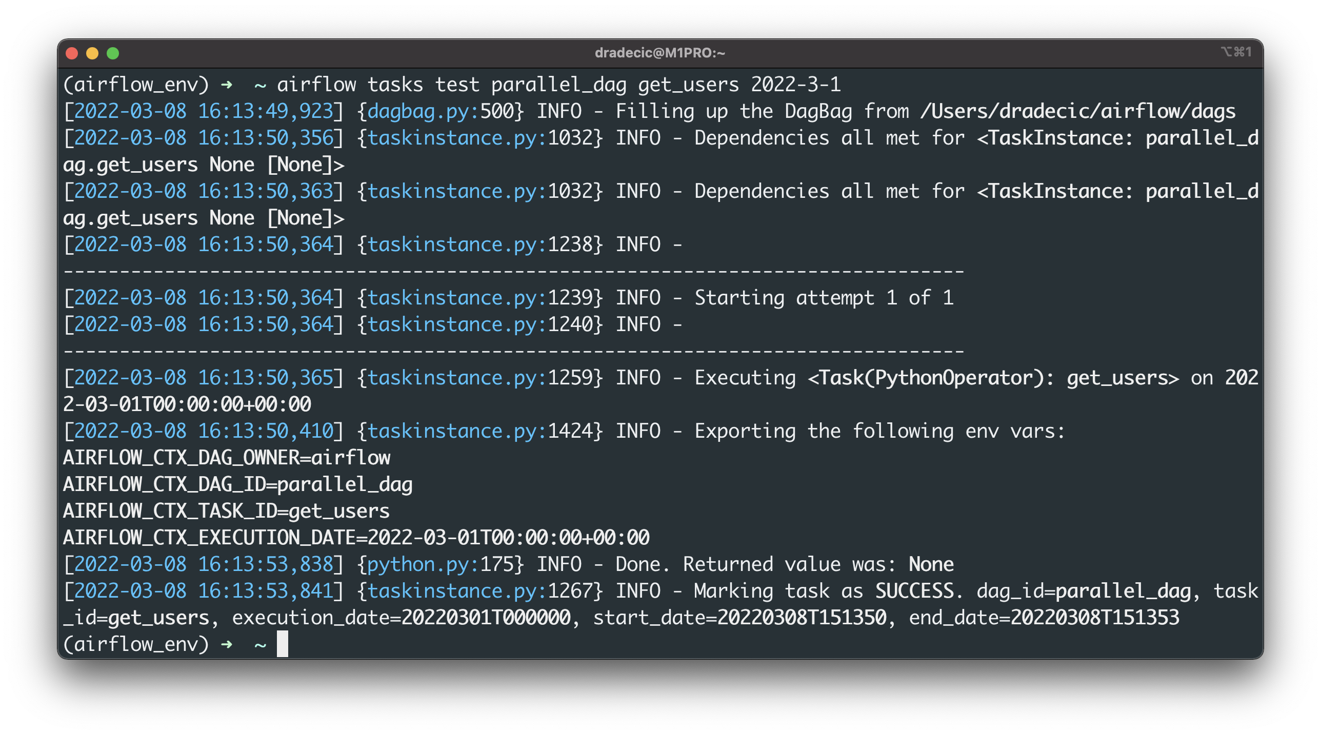 Image 2 - Testing an Airflow task through Terminal (image by author)