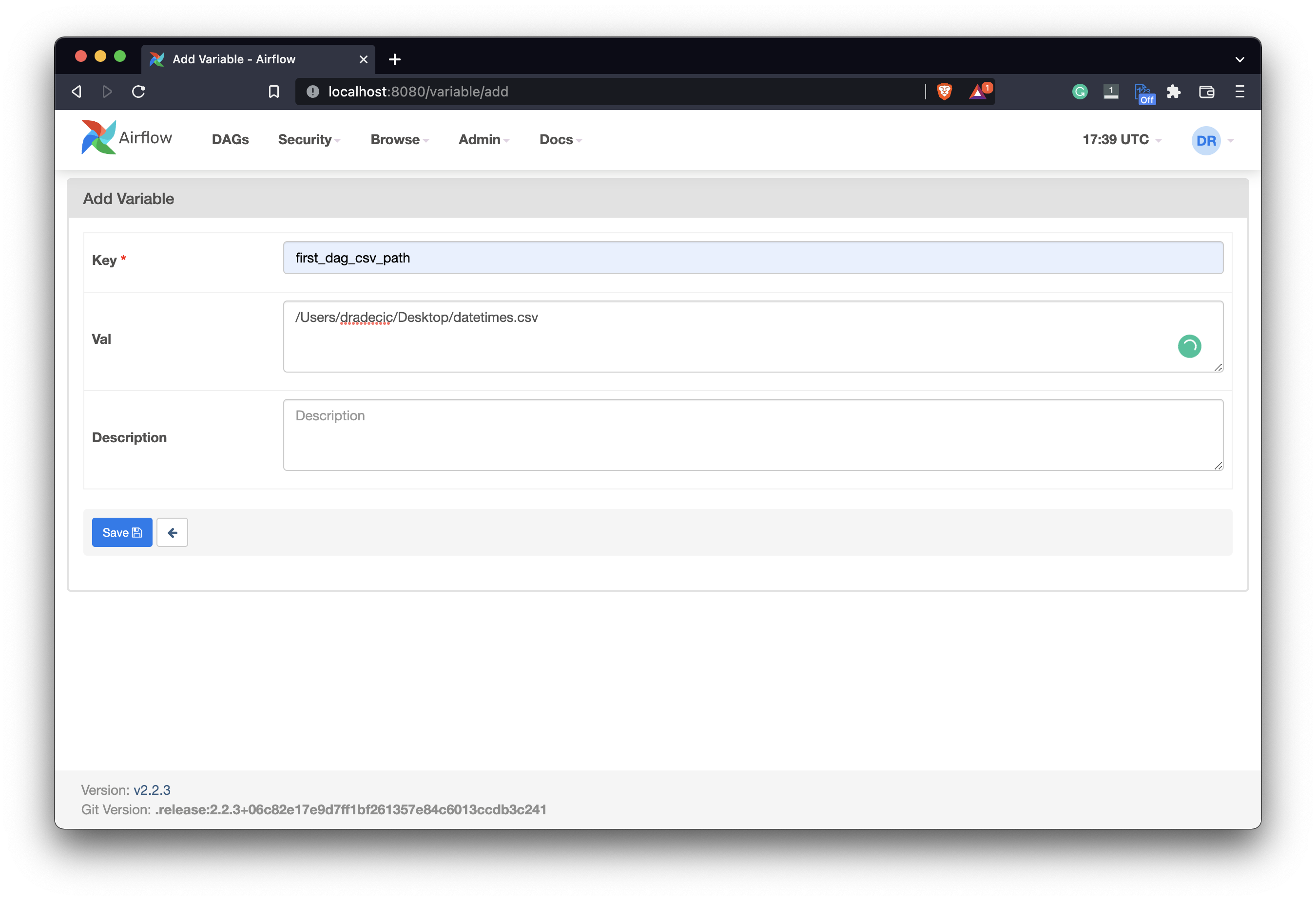 Image 7 - Creating a new Airflow variable (image by author)
