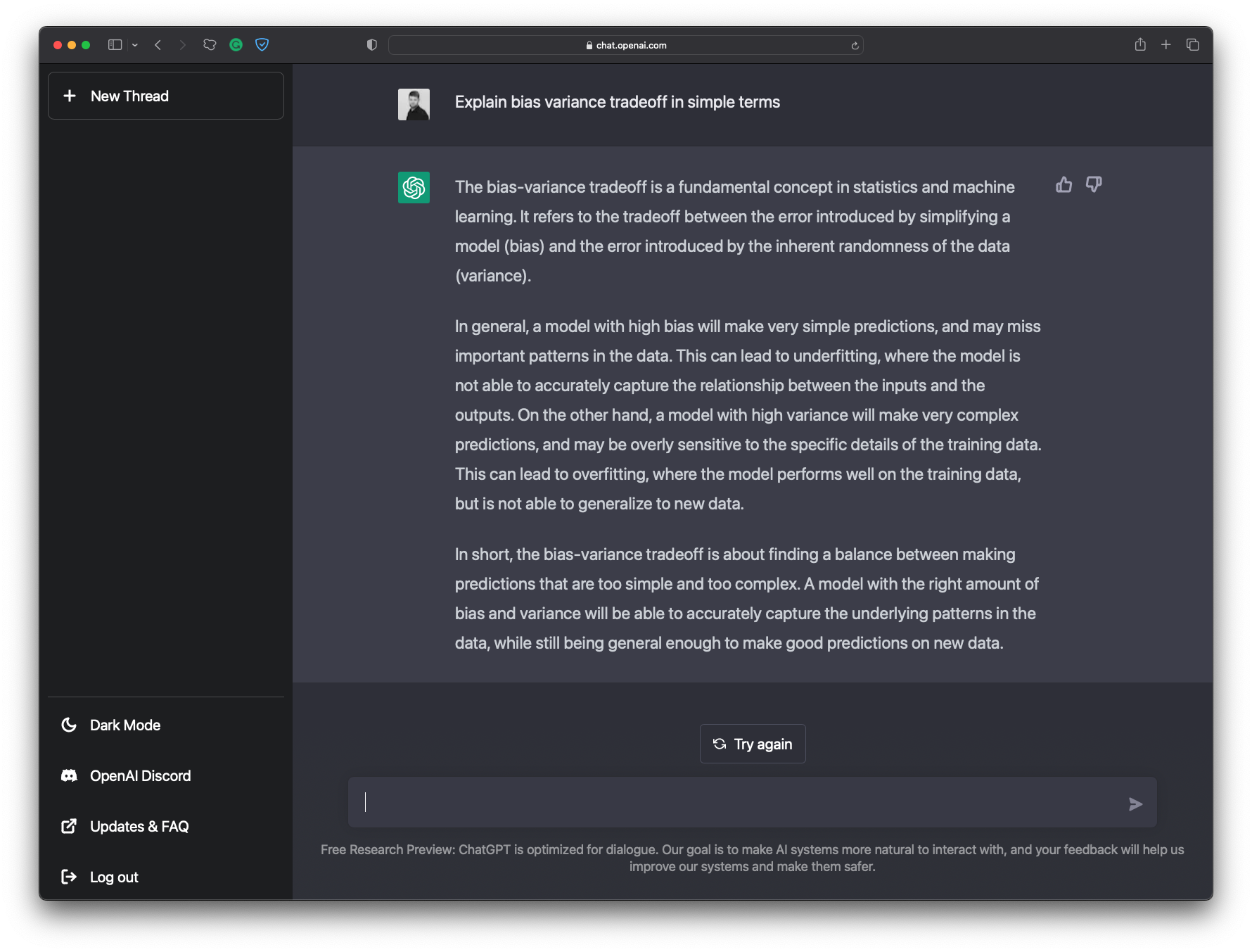 Image 1 - ChatGPT bias-variance tradeoff (image by author)