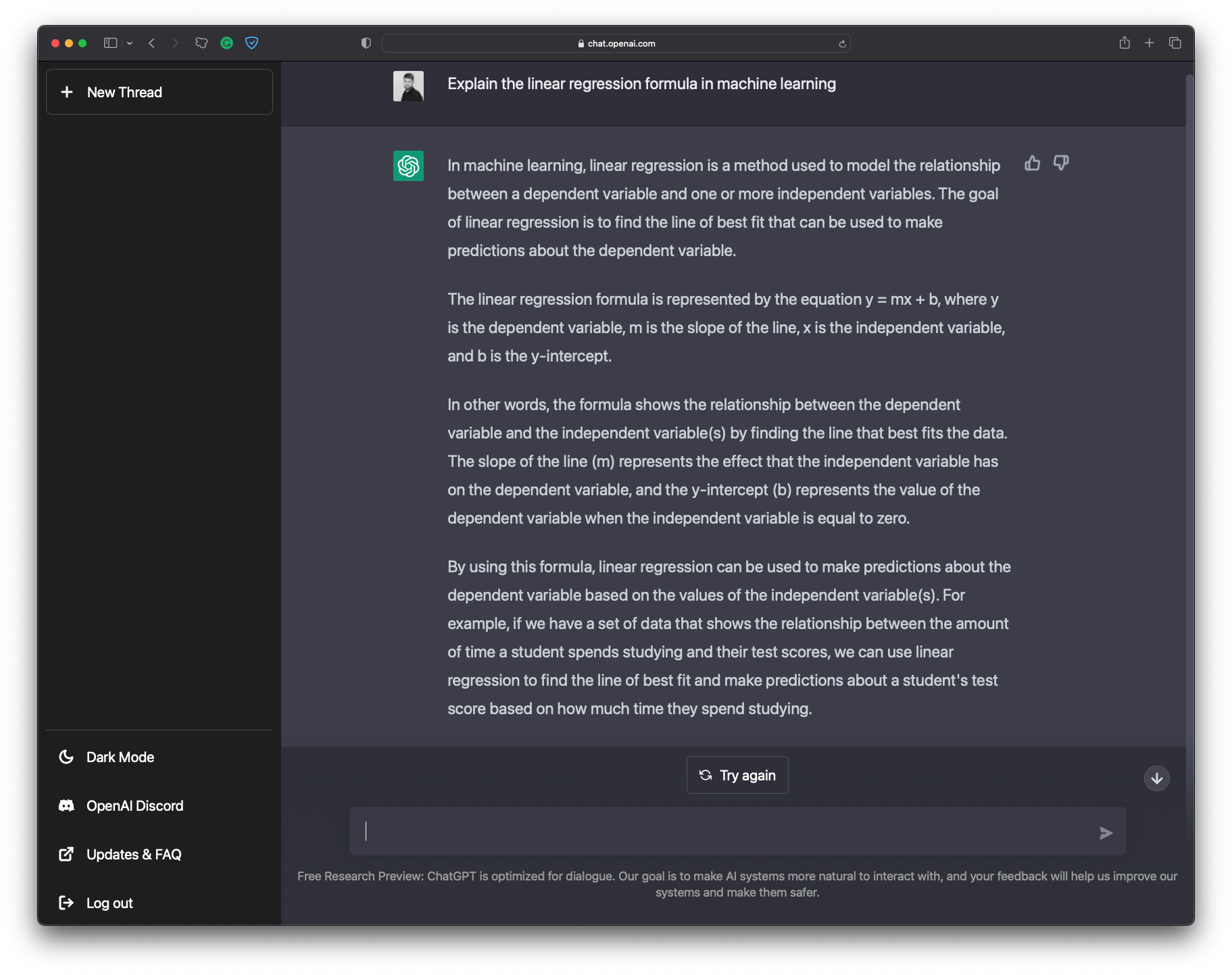 Image 2 - ChatGPT linear regression formula and explanation (image by author)