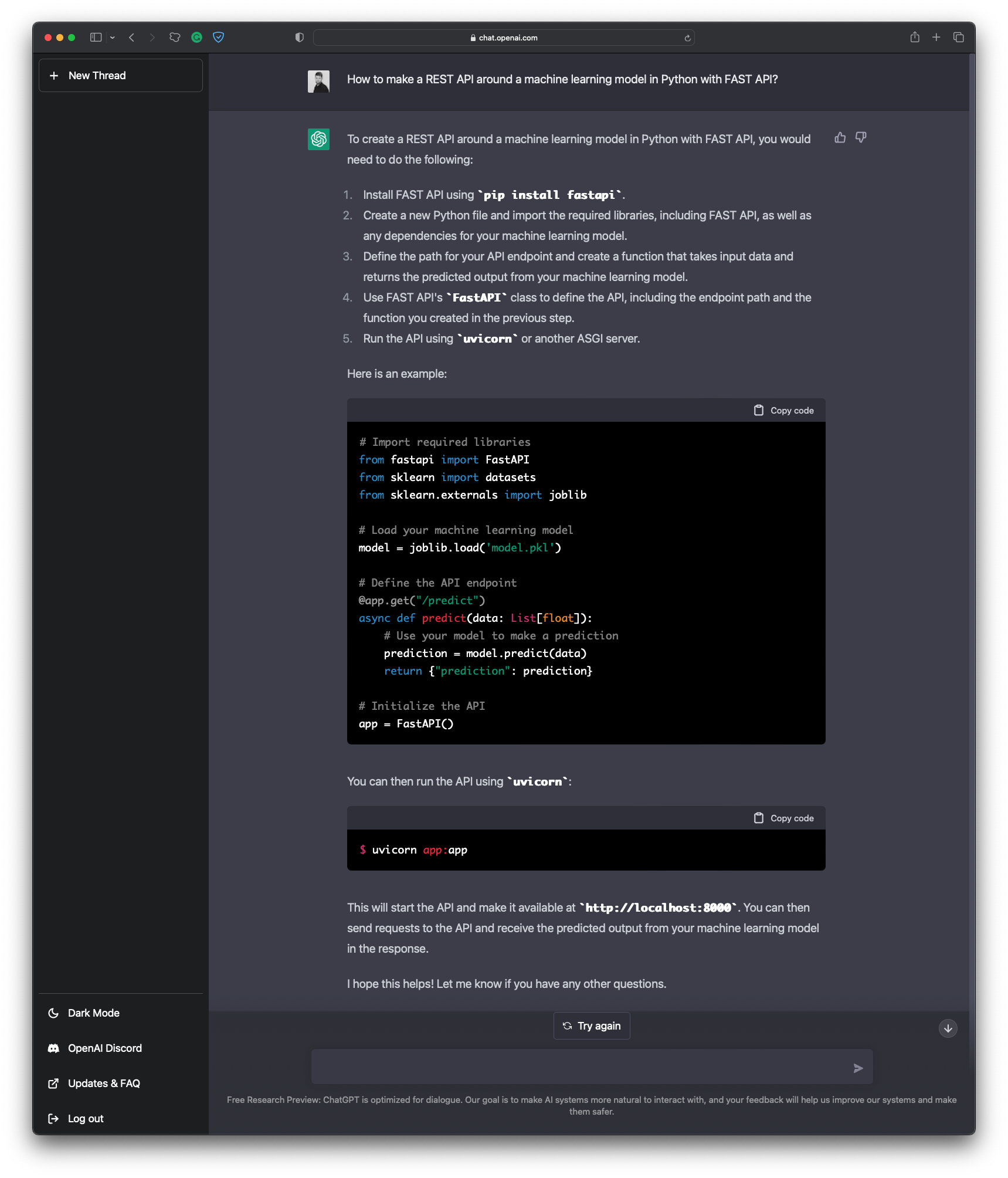 Image 6 - Instructions for a REST API around a machine learning model (image by author)