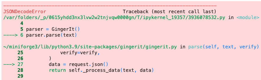 Image 2 - Gingerit JSONDecodeError (image by author)
