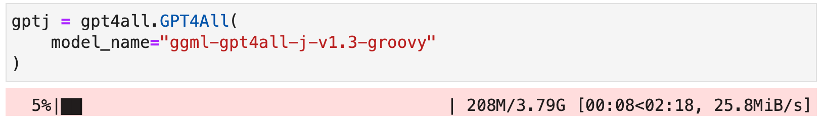 Image 2 - Downloading the ggml-gpt4all-j-v1.3-groovy model (image by author)