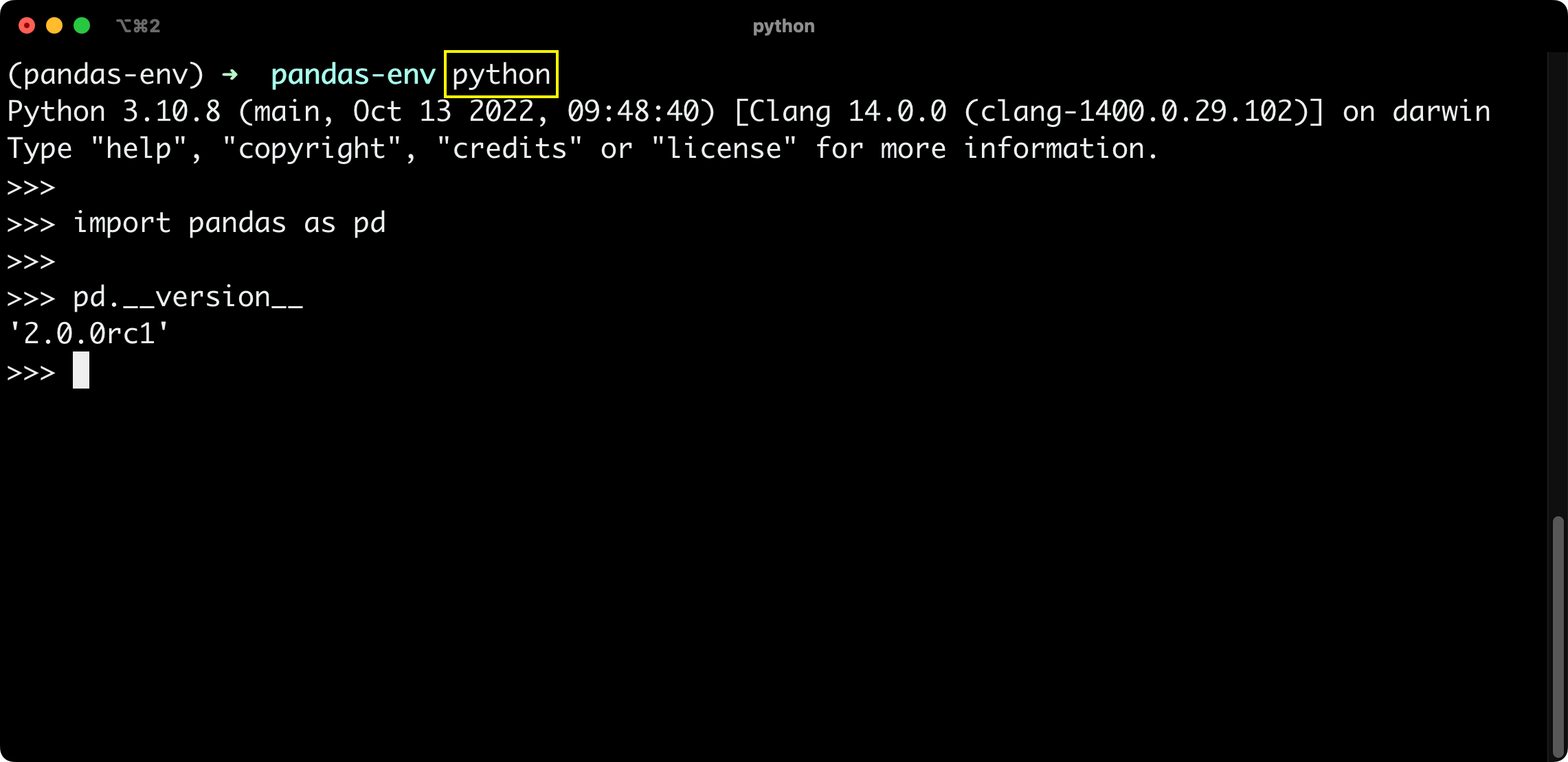 Image 2 - Testing Pandas specific version installation (Image by author)