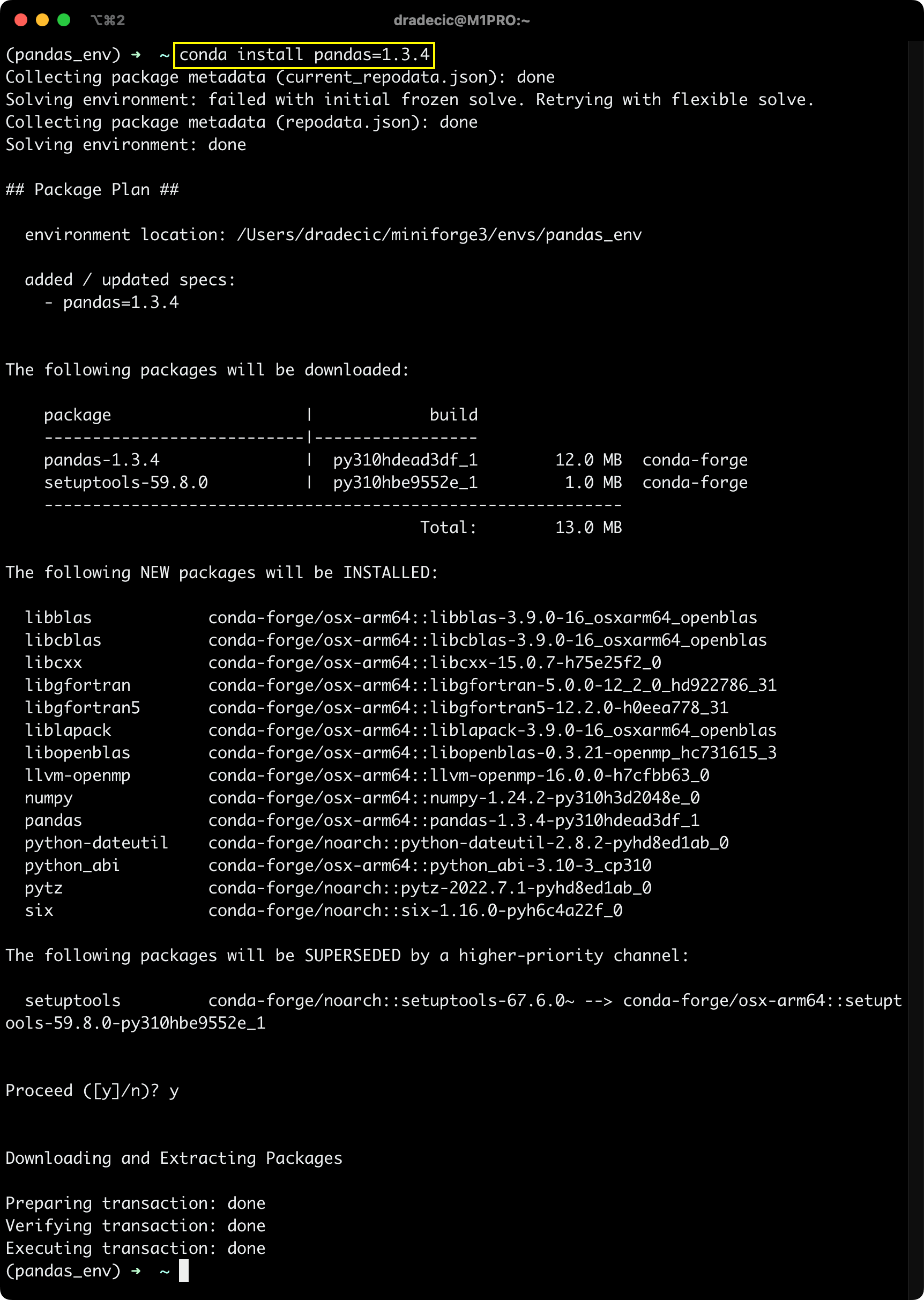 Image 3 - Installing Pandas 1.3.4 with Anaconda (Image by author)