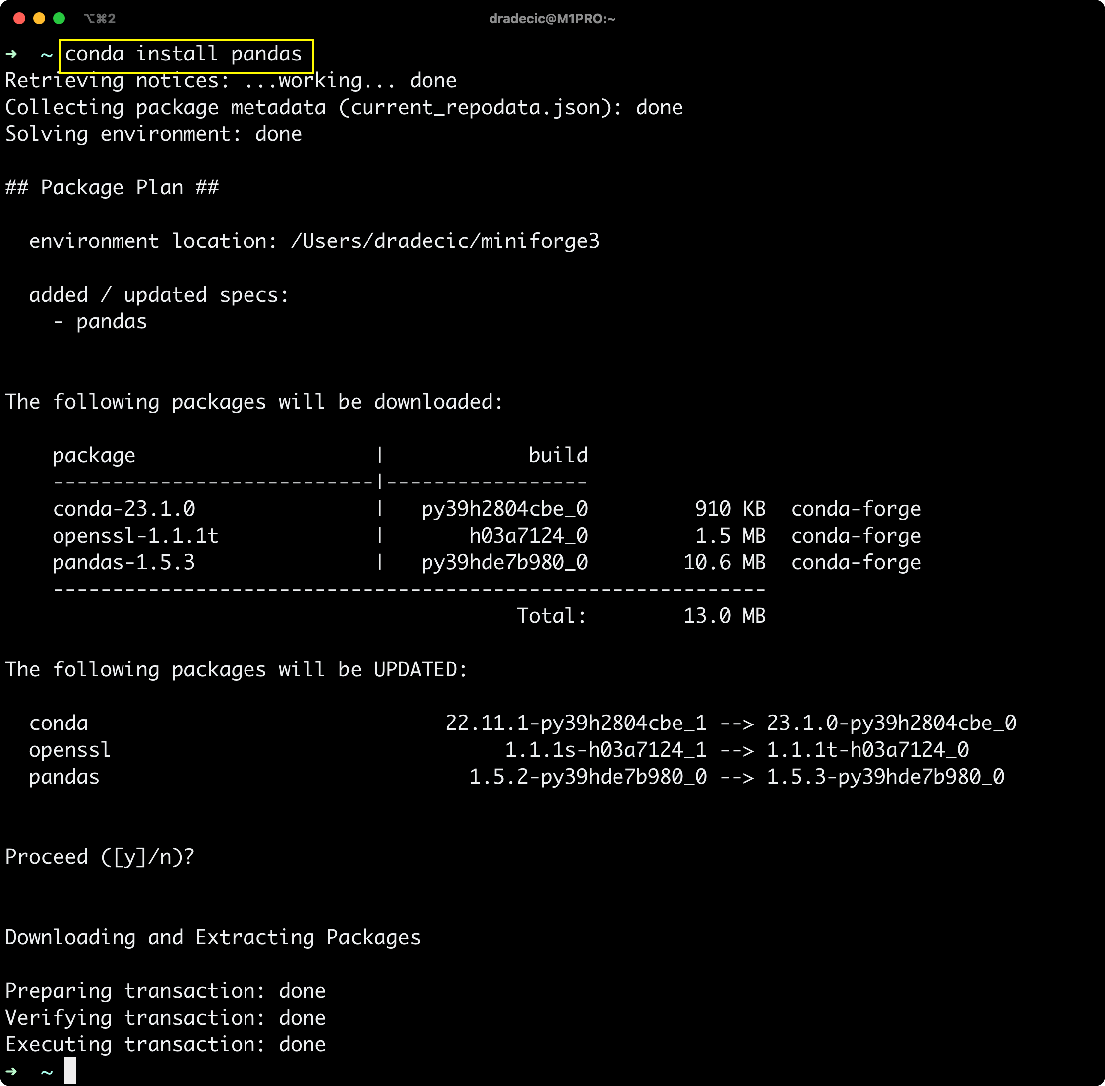 Image 7 - Installing Pandas with Anaconda globally (Image by author)