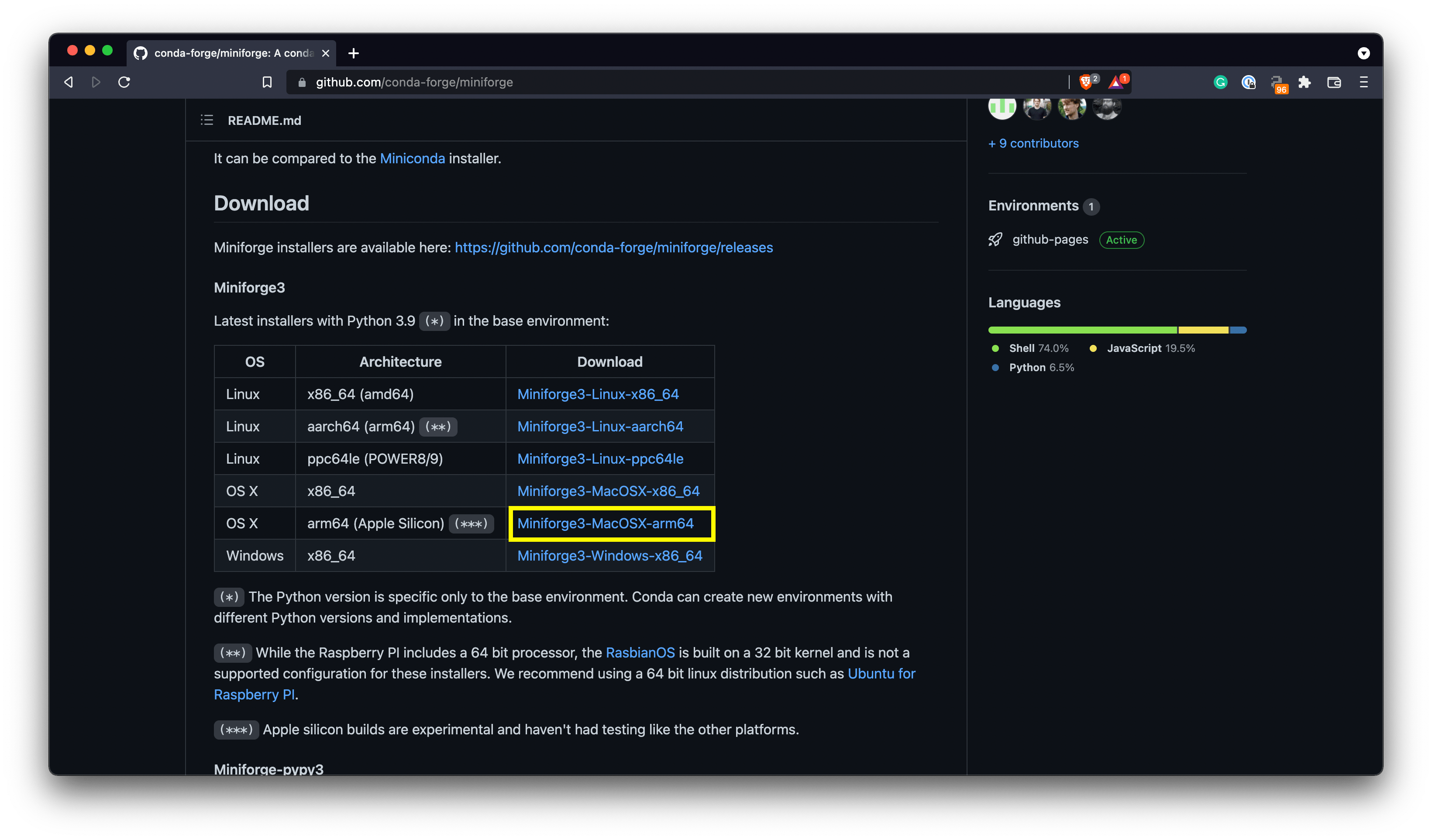 Image 1 - Miniforge download page (image by author)
