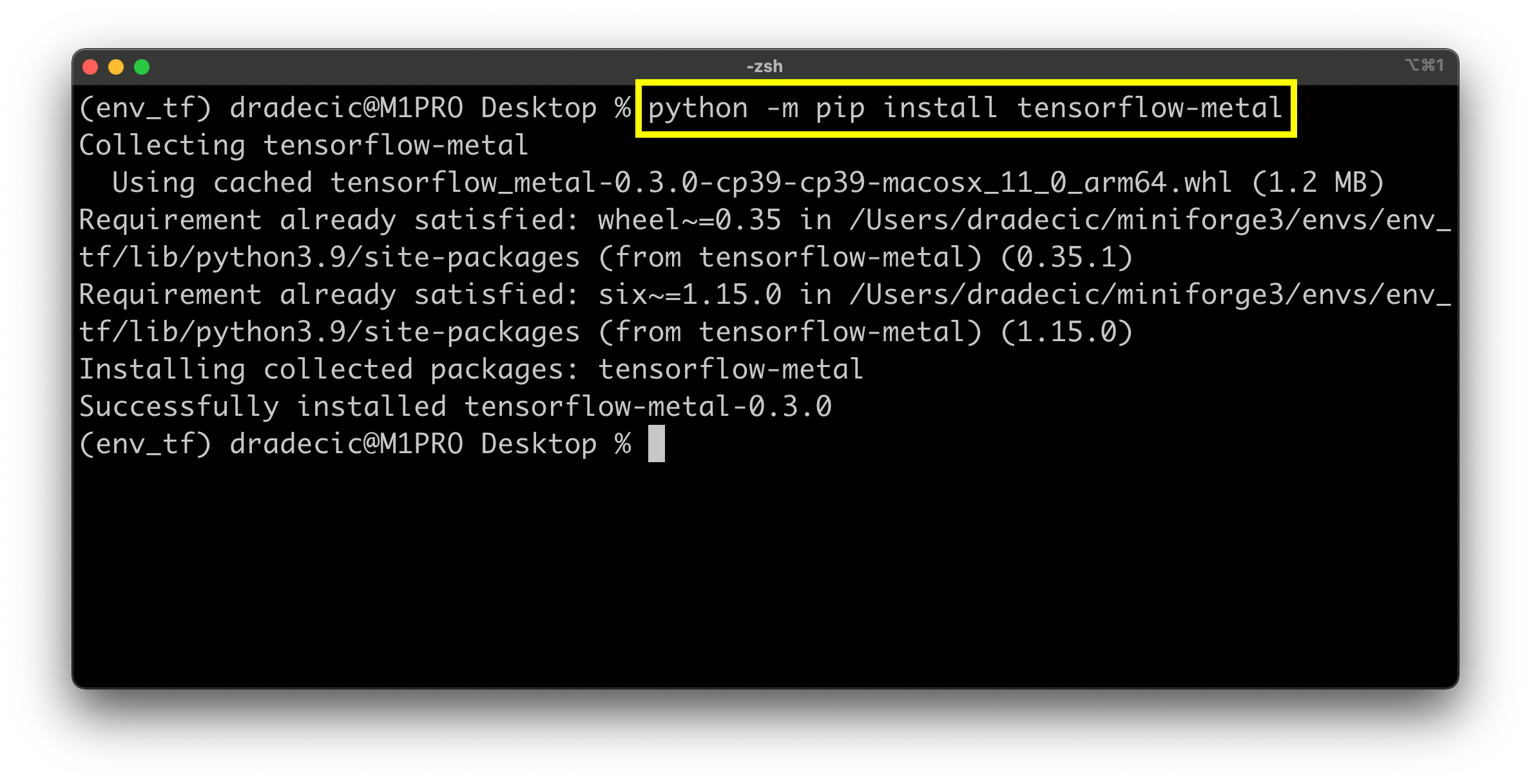Image 7 - Installing TensorFlow Metal on M1 Pro Macbook (image by author)