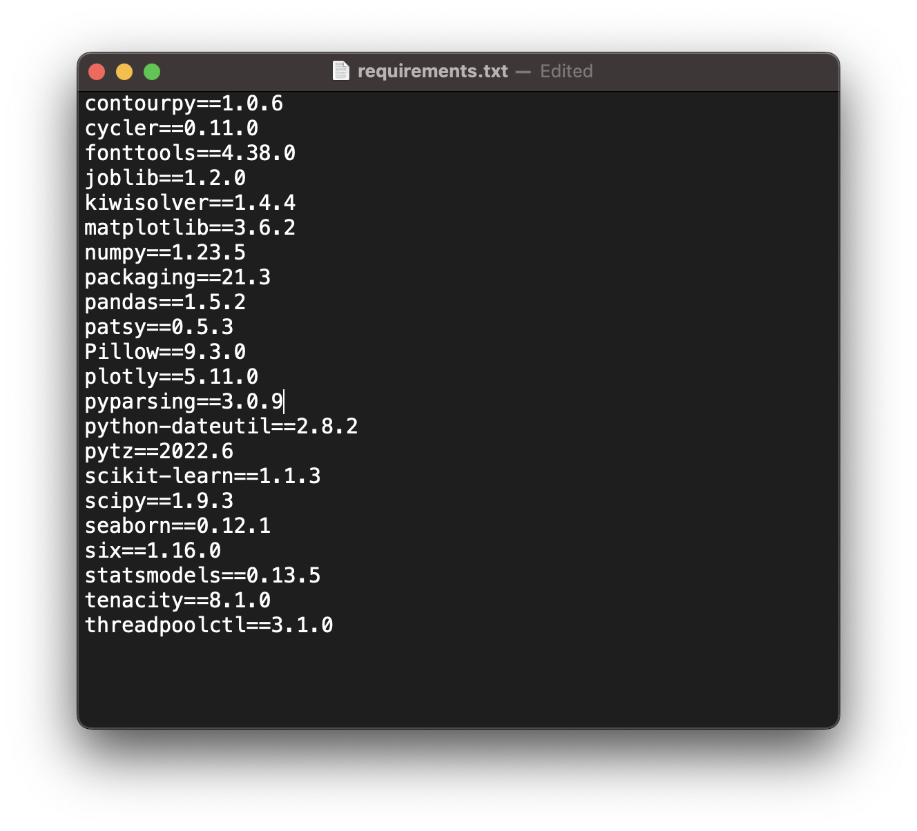 Image 3 - Requirements file generated with pip freeze (image by author)