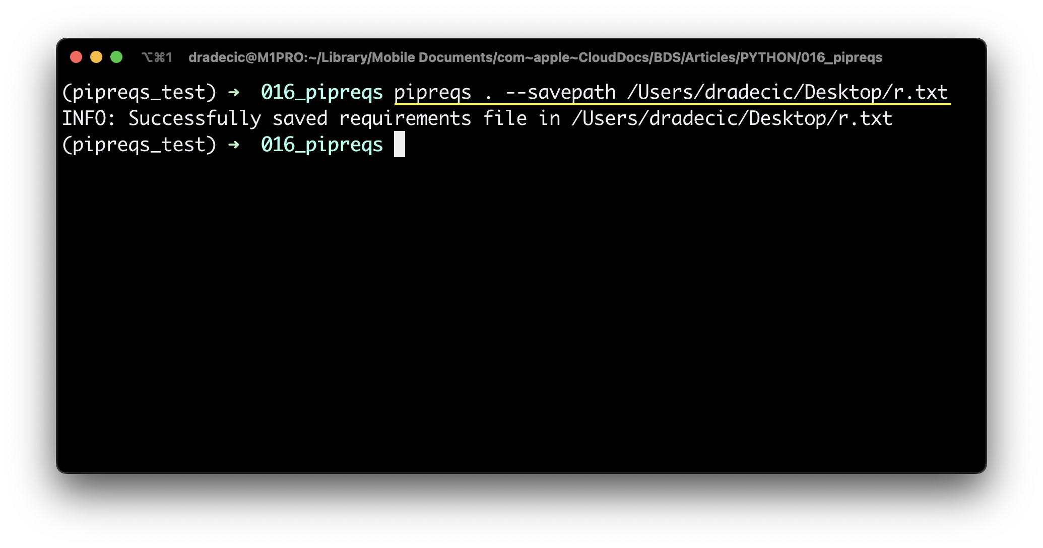 Image 8 - Saving requirements.txt to a different location (image by author)