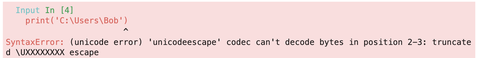 Image 4 - Syntax error when using invalid escape character (image by author)