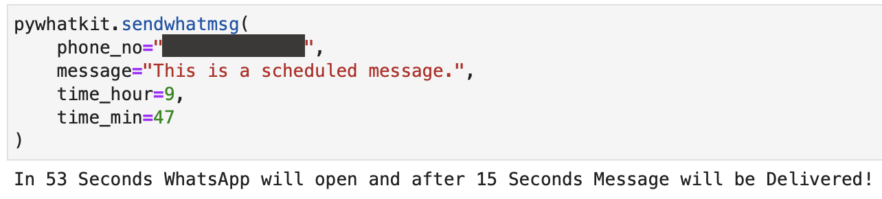 Image 3 - Message scheduling with PyWhatKit (image by author)